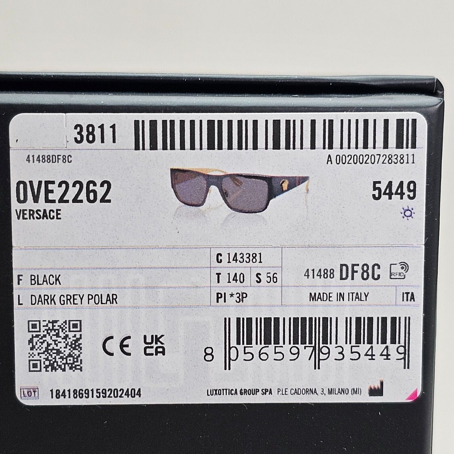 Versace Sunglasses Black Polarised Gold Medusa Square Metal MOD VE 2262 1433/81