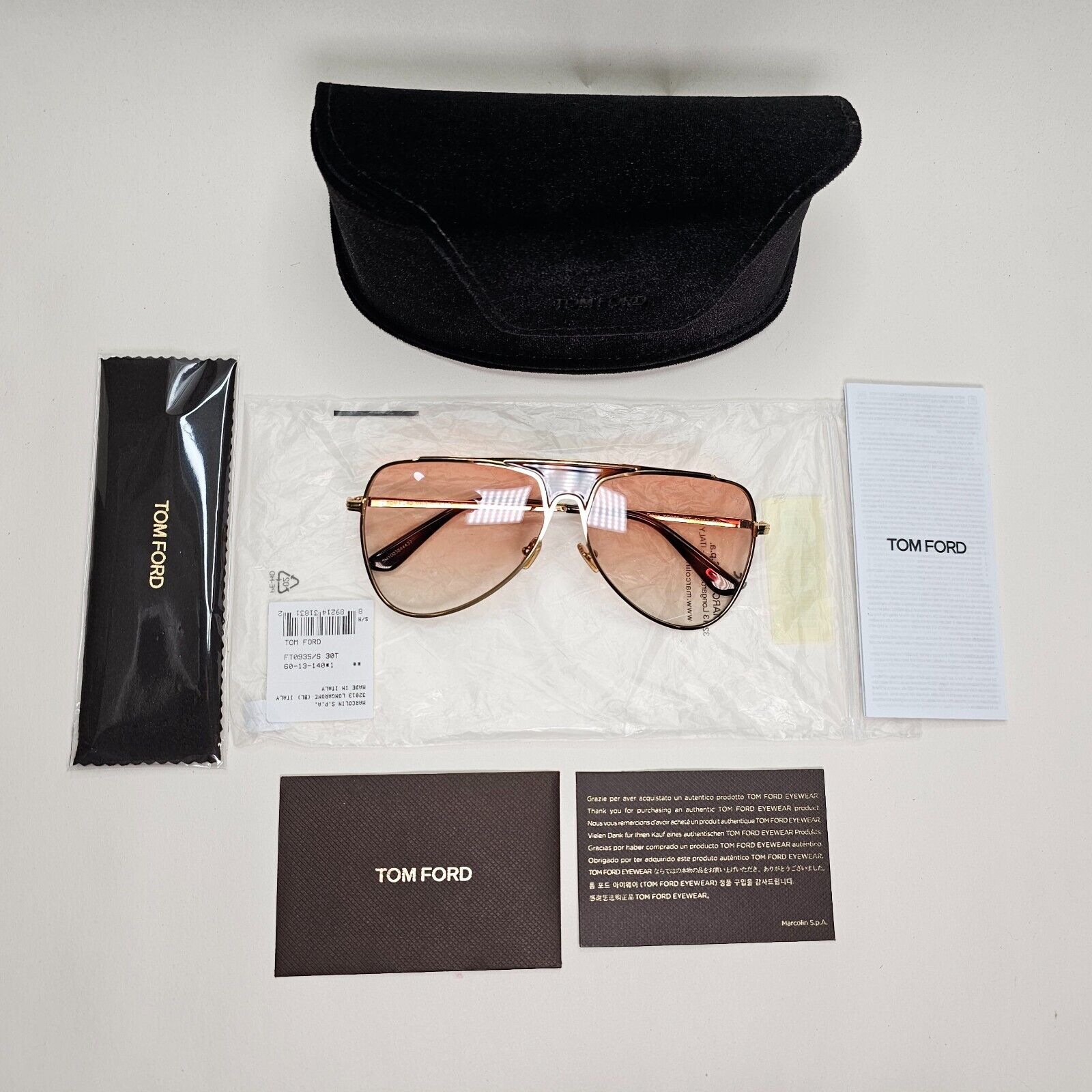 Tom Ford Sunglasses Ethan Gold Brown Gradient Metal Square FT0935 TF 935 30T