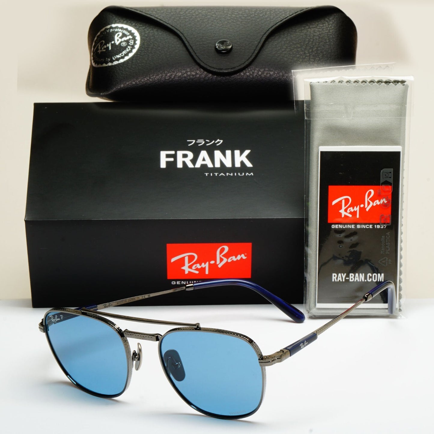 Ray-Ban Sunglasses Frank II Titanium Polarised Gunmetal Blue RB 8258 3142/S2 54m