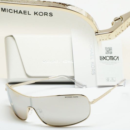 Michael Kors Sunglasses Light Gold Silver Mirror Shield Metal MK 1139 Aix 10146G