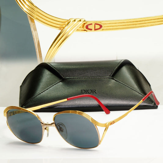 Dior Austria Gold Sunglasses Vintage 1990s Grey Green Metal Square 2474 44