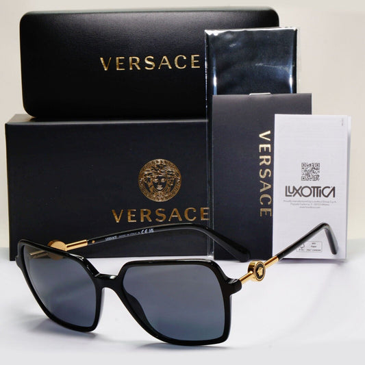 Versace Sunglasses Black Gold Medusa Square Dark Grey MOD VE 4396 GB1/87 58mm