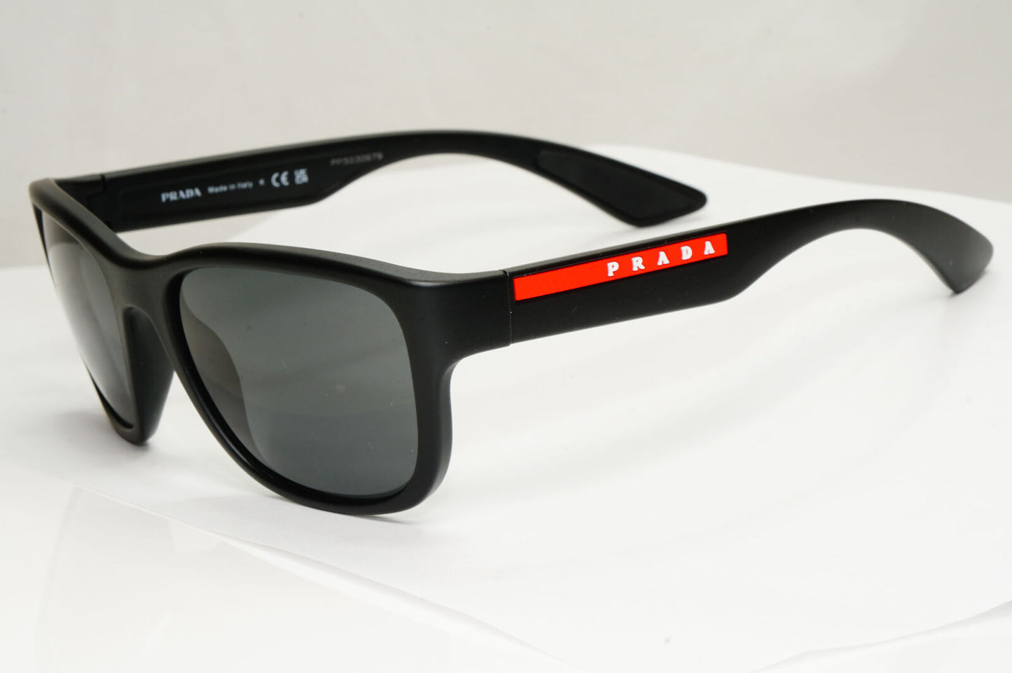 Prada Sunglasses Black Matte Rubber Square Red PS01US SPS 01U DG0-5S0 55mm