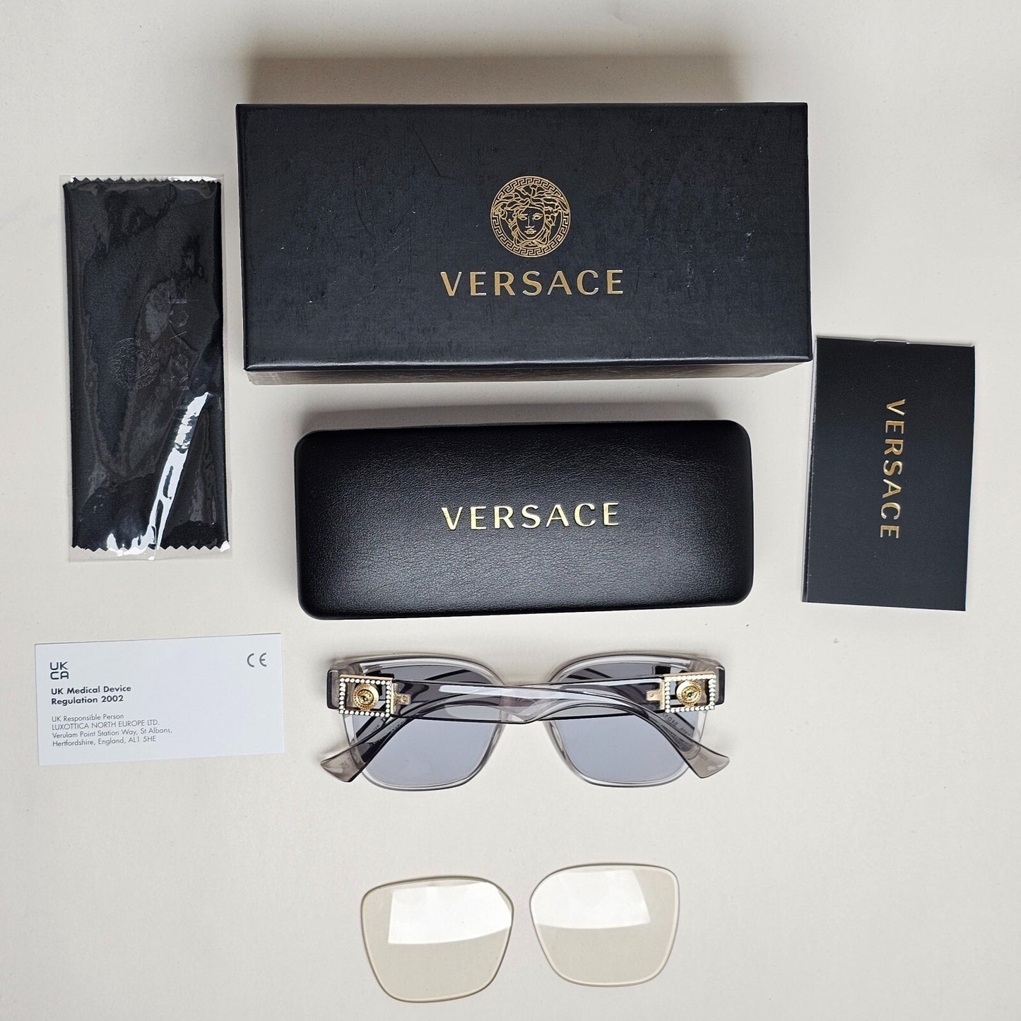 Versace Sunglasses Grey Gold Medusa Diamante Square MOD VE 3329-B 5305 54mm