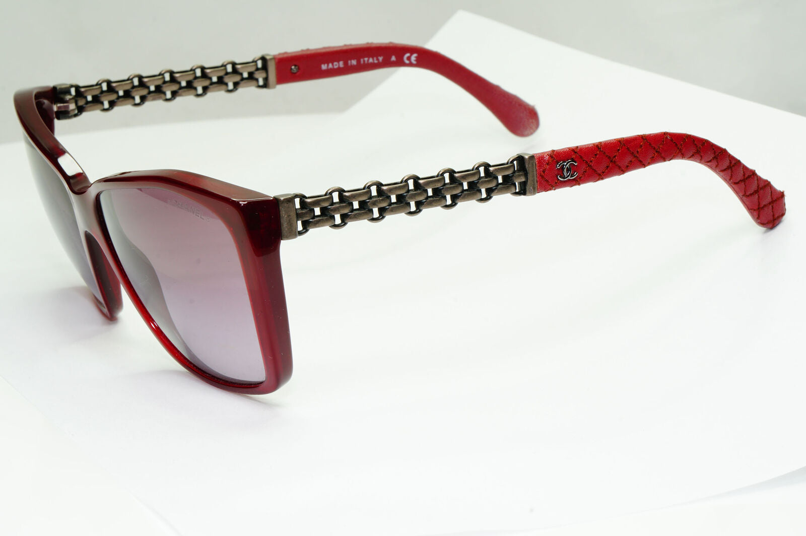 Chanel Leather Chain Sunglasses Red Burgundy Bordo 5327-Q c.1528/S1 110123