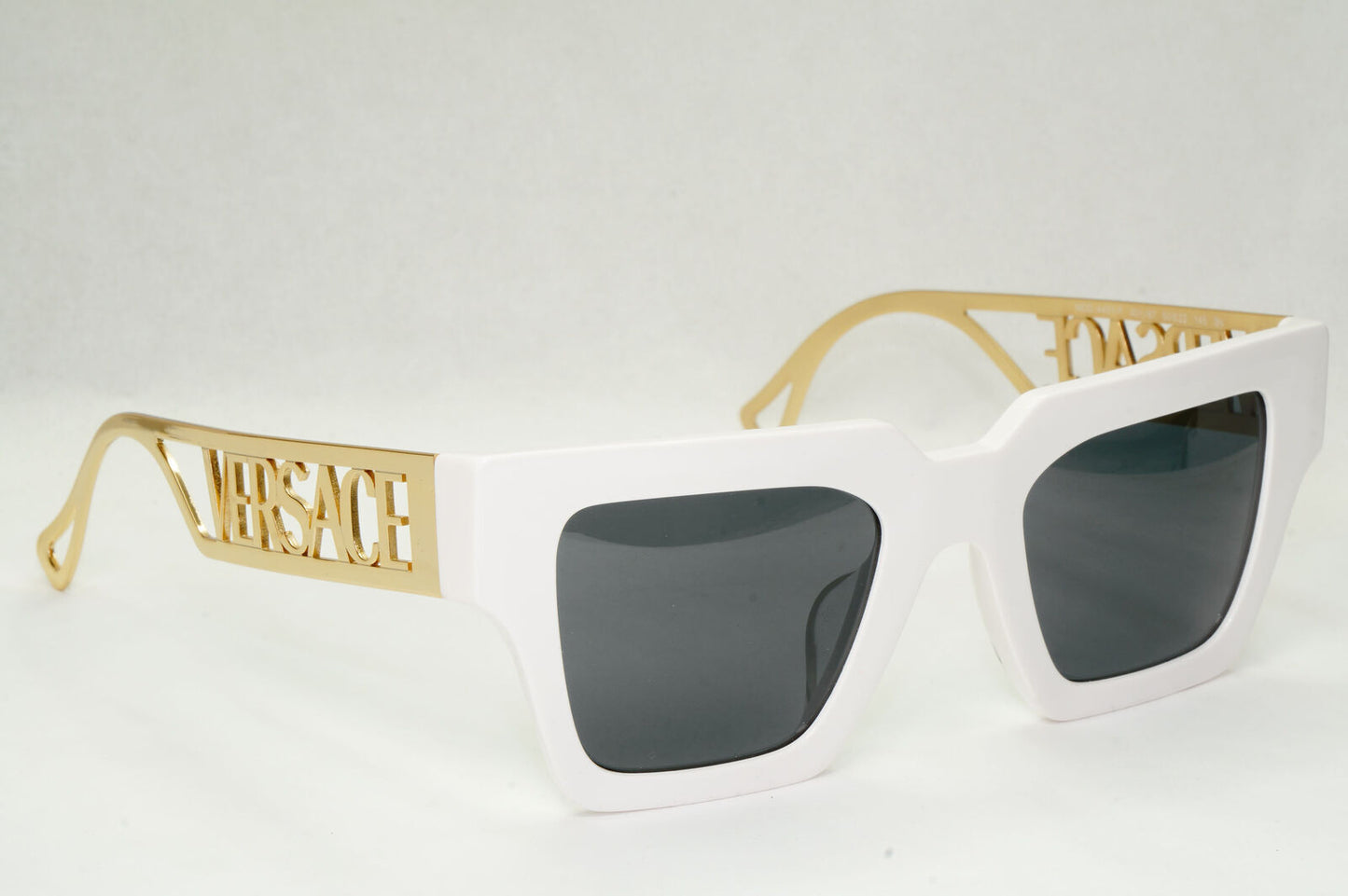 Versace Sunglasses White Gold Letters Big Logo Square MOD VE 4431-F 401/87 50mm