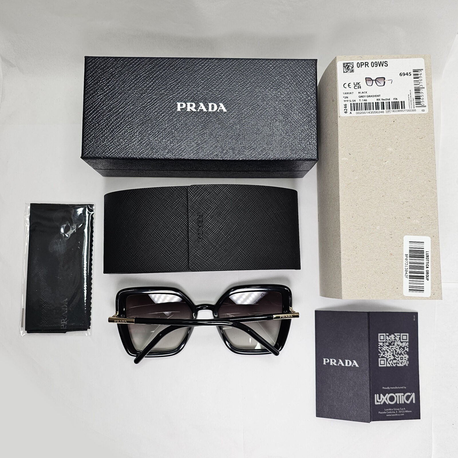 Prada Sunglasses Black Grey Gradient Gold Square Smoke PR09WS SPR 09W 1AB-0A7