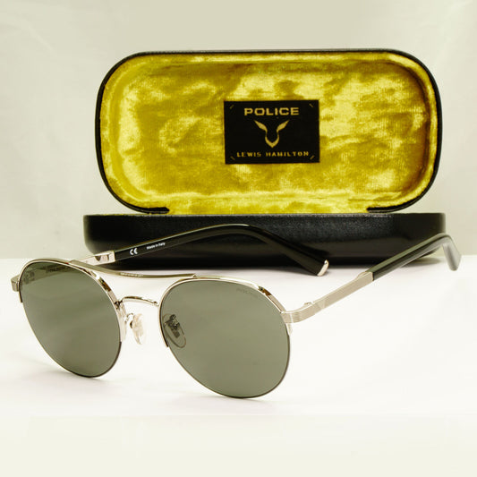 Police Lewis Hamilton F1 Sunglasses Silver Black Green Round 03 SPL A24 COL 0579