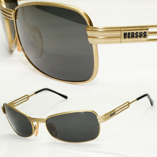 Versus 1996 by Gianni Versace Vintage Gold Black Sunglasses MOD F33 COL 86M