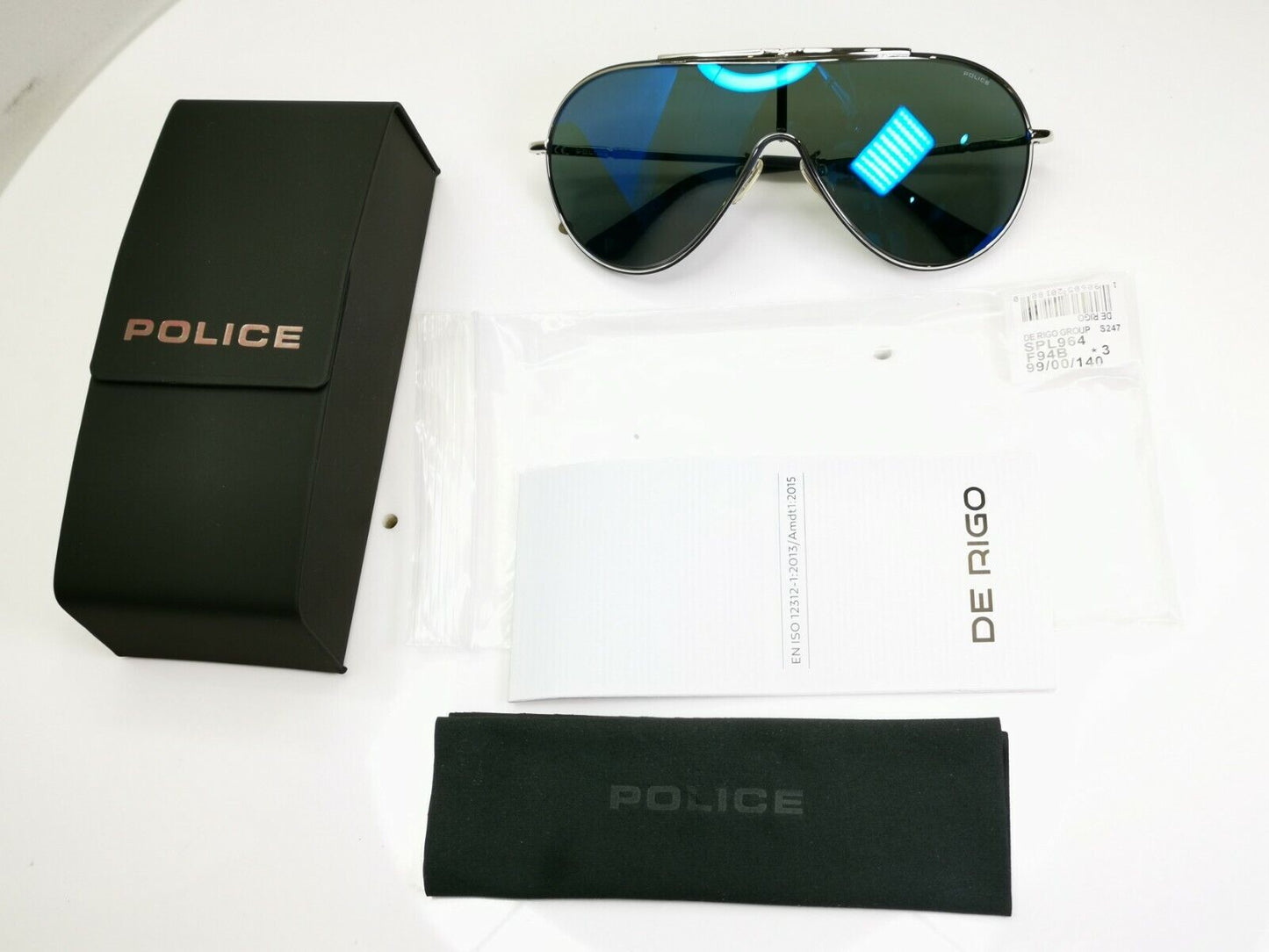 Authentic POLICE Mens Sunglasses Designer Blue Mirror Visor Ski SPL 964 F94B