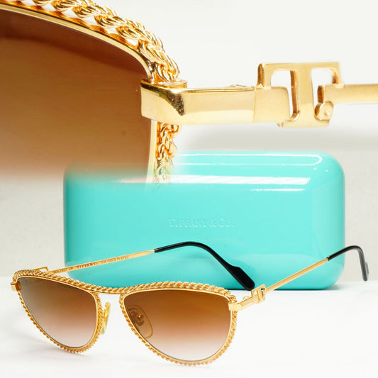 Tiffany 1980s Sunglasses Vintage Gold Plated Chain Soloist T1/03 C4 310323