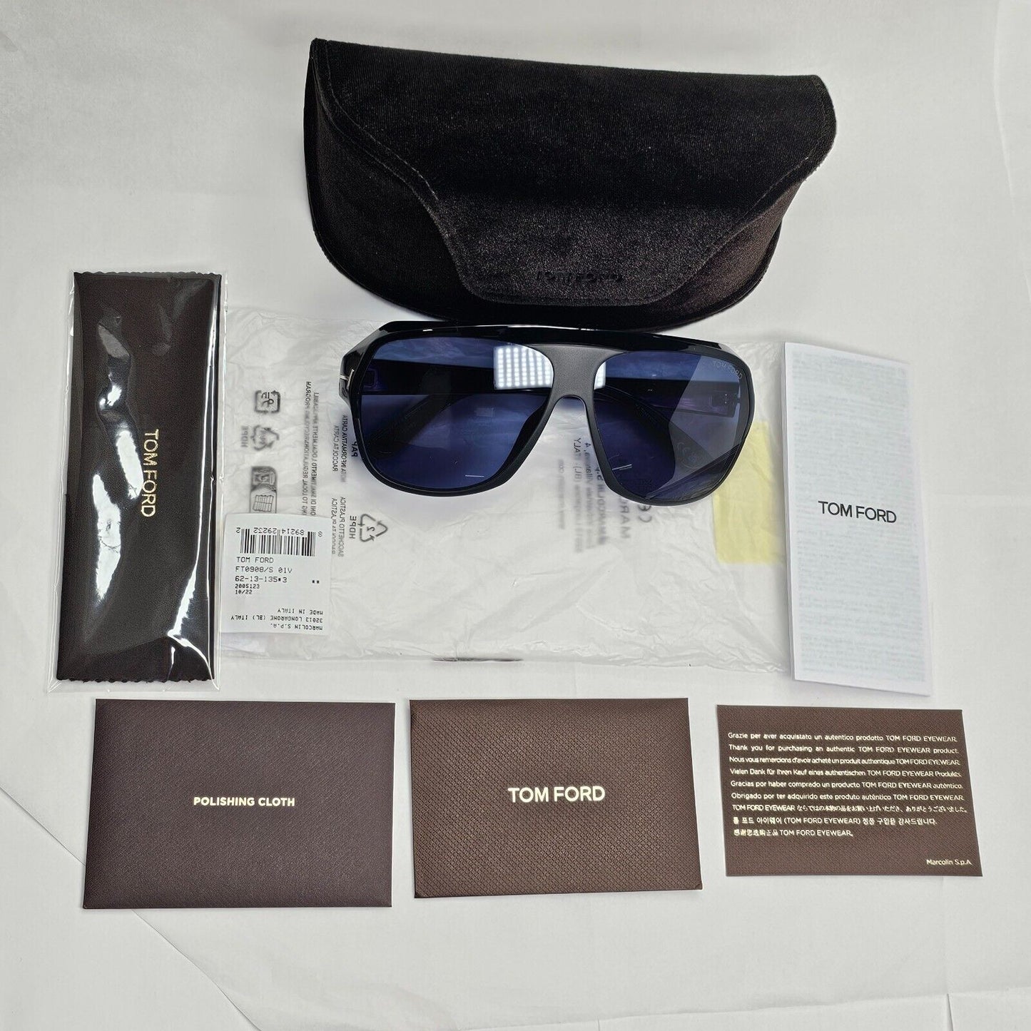 Tom Ford Sunglasses Hawkings-02 Black Glossy Dark Blue FT0908 TF 908 01V 62mm