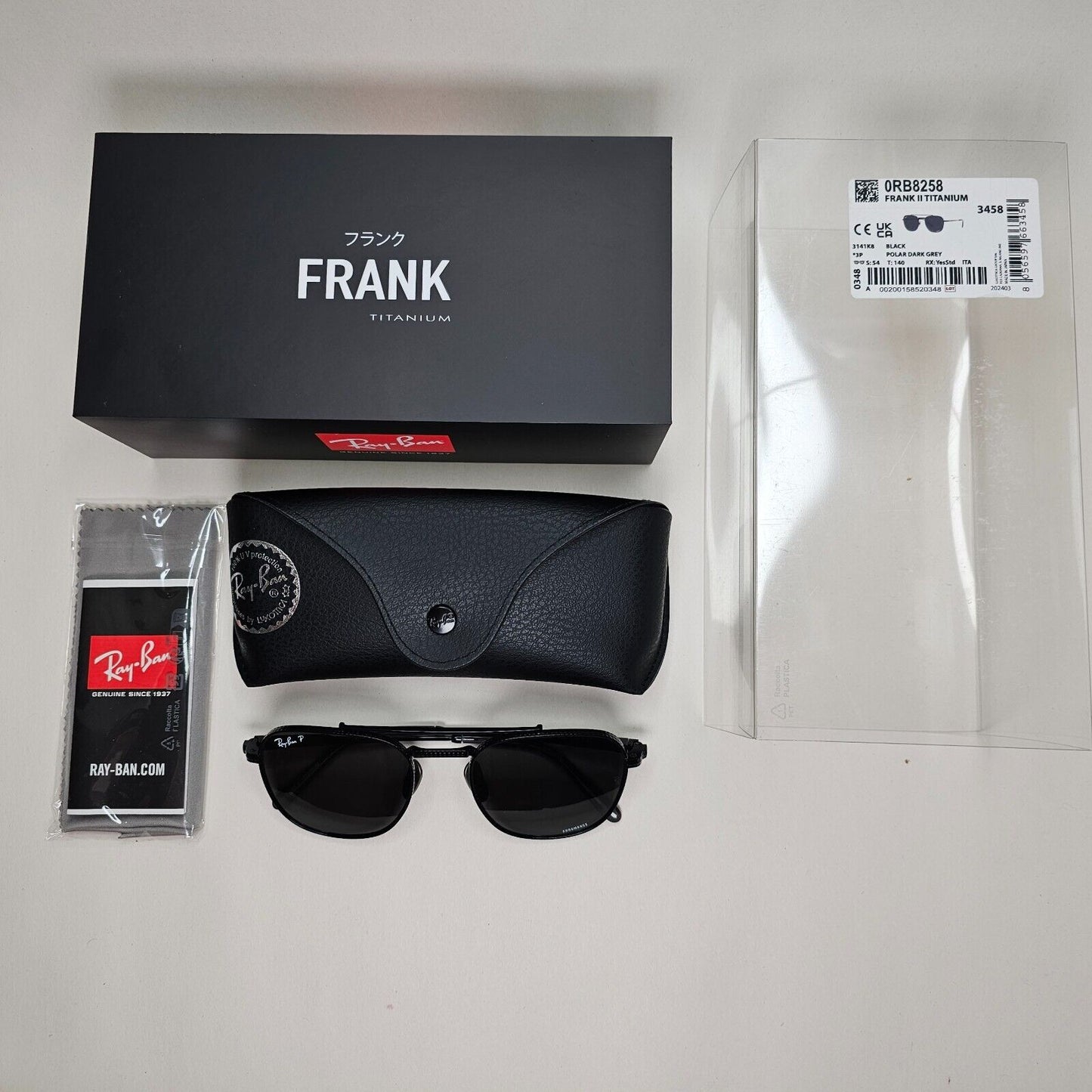 Ray-Ban Sunglasses Titanium Frank Black Polarised RB 8258 3141/K8 54mm