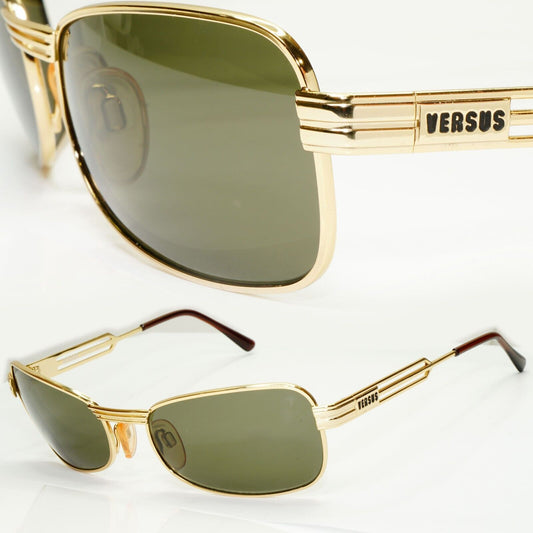 Versus 1996 by Gianni Versace Vintage Gold Green Sunglasses MOD F33 COL 030