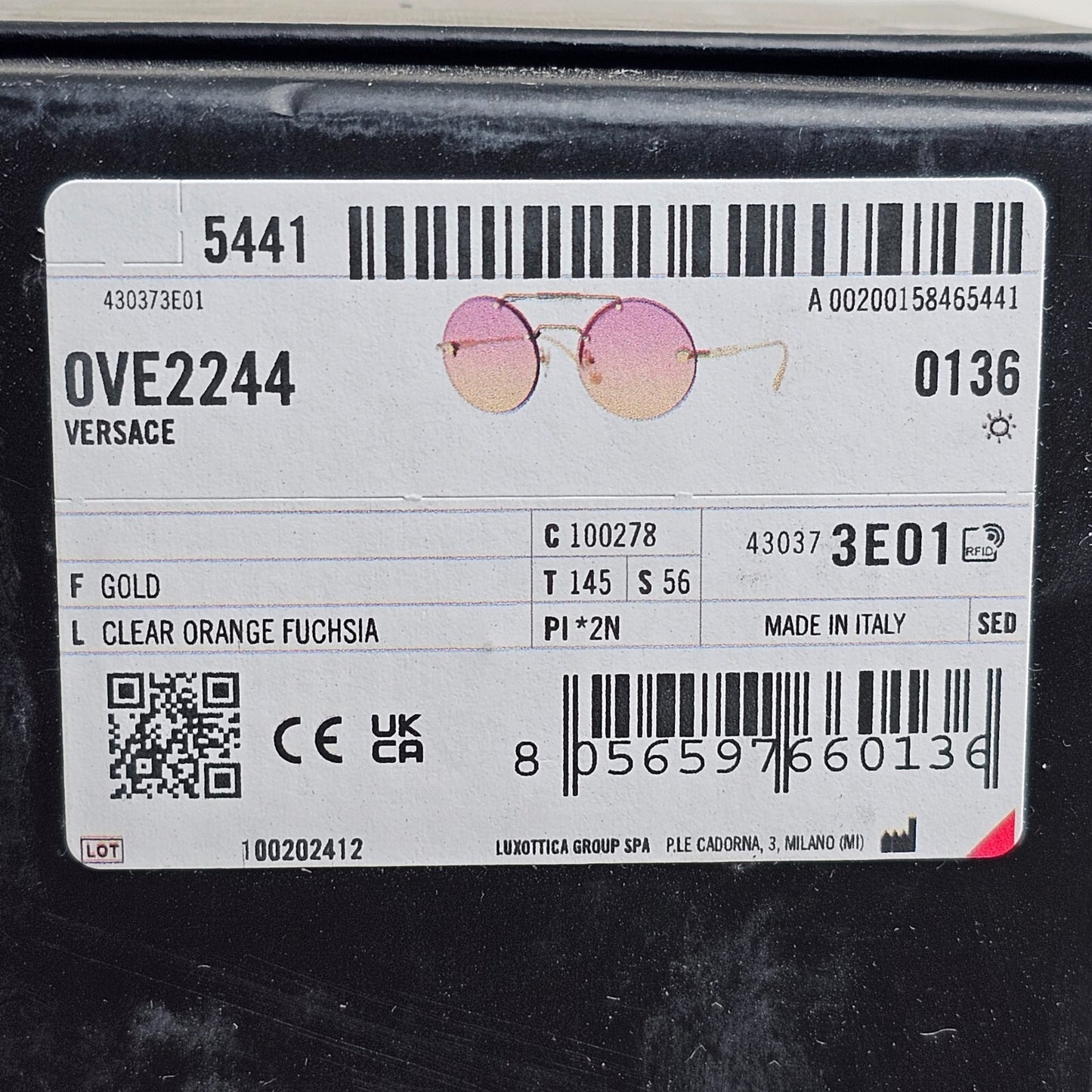 Versace Sunglasses Rimless Round Gold Fuchsia Orange MOD 2244 1002/78