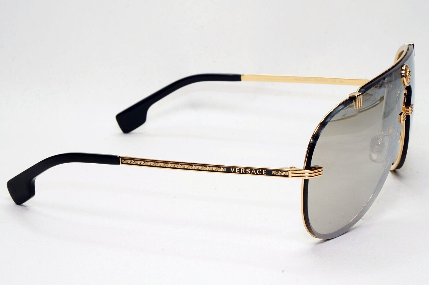 Versace Sunglasses Gold Silver Mirror Medusa Pilot Shield MOD VE 2243 1002/6G