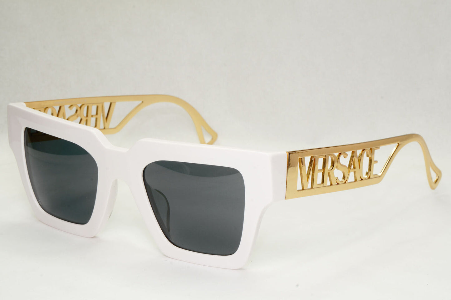 Versace Sunglasses White Gold Letters Big Logo Square MOD VE 4431-F 401/87 50mm
