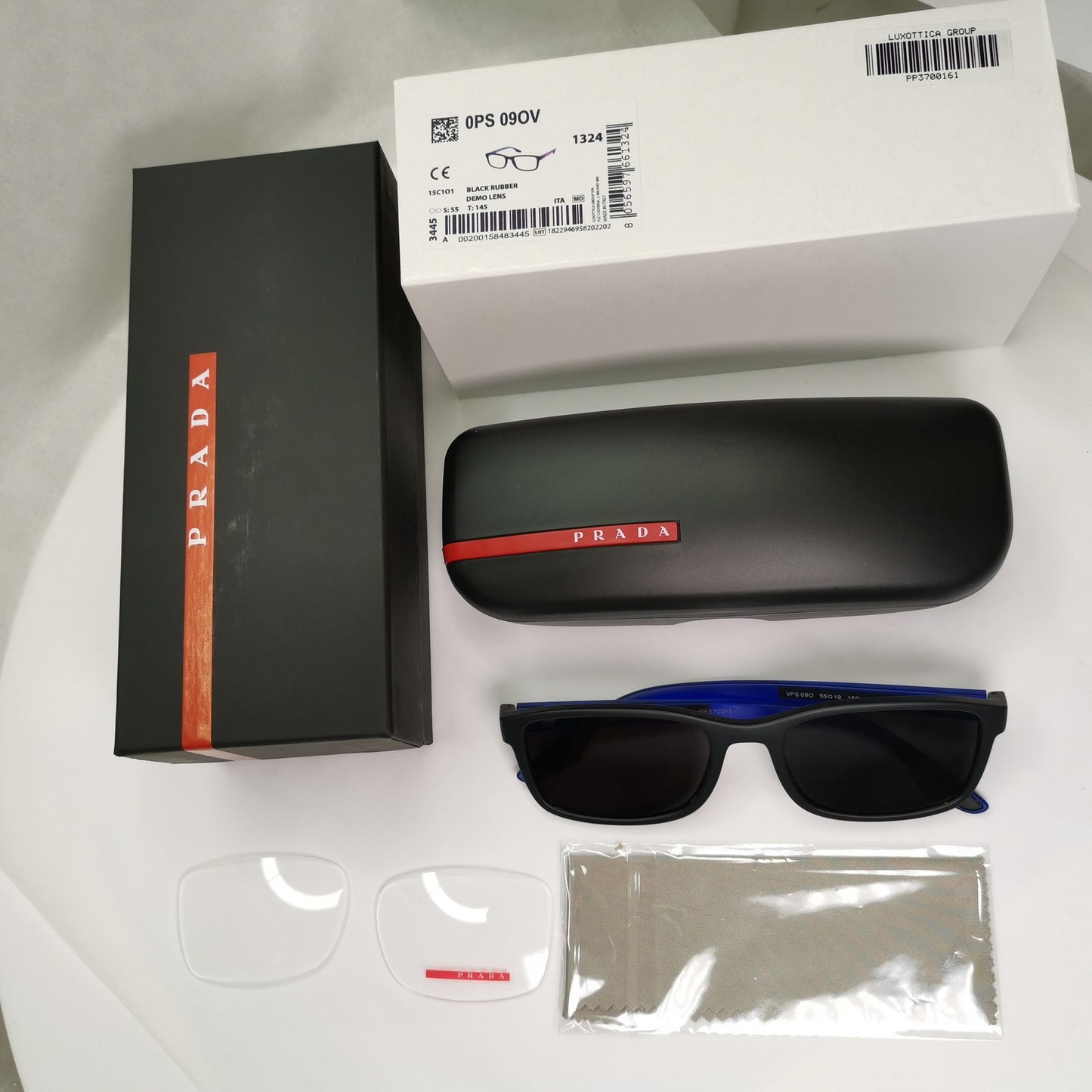 Prada Sunglasses Black Blue Square Rectangle PS09OV VPS 09O 15C-1O1 55mm 080623