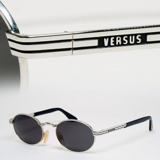 Versus Sunglasses 1996 by Gianni Versace Vintage Silver Oval MOD F07 COL 12M