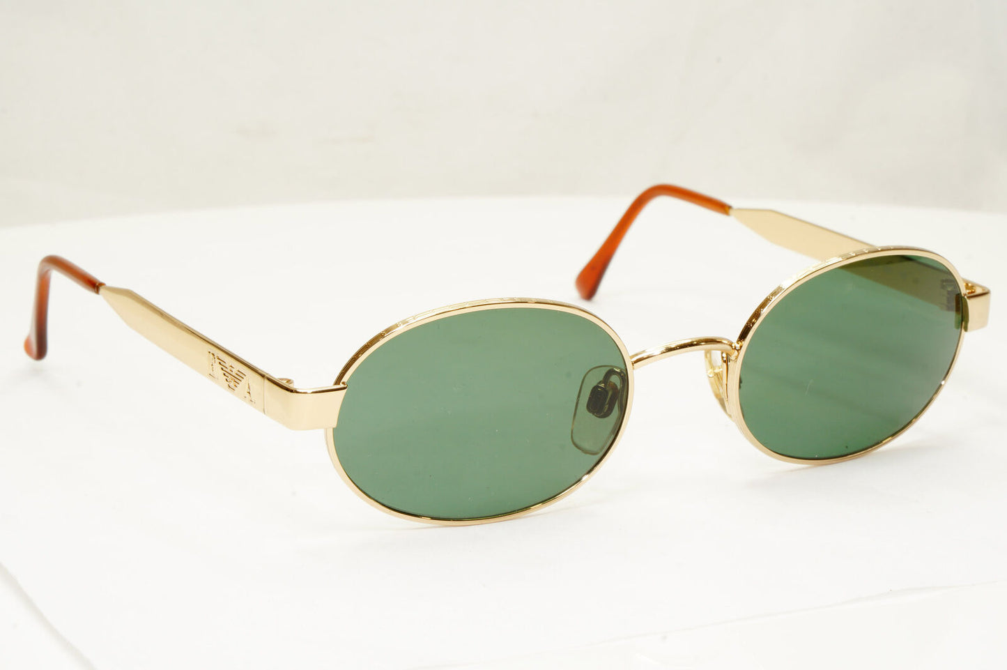 Emporio Armani 1997 Vintage Sunglasses Oval Metal Gold Green Eagle 066-S 743