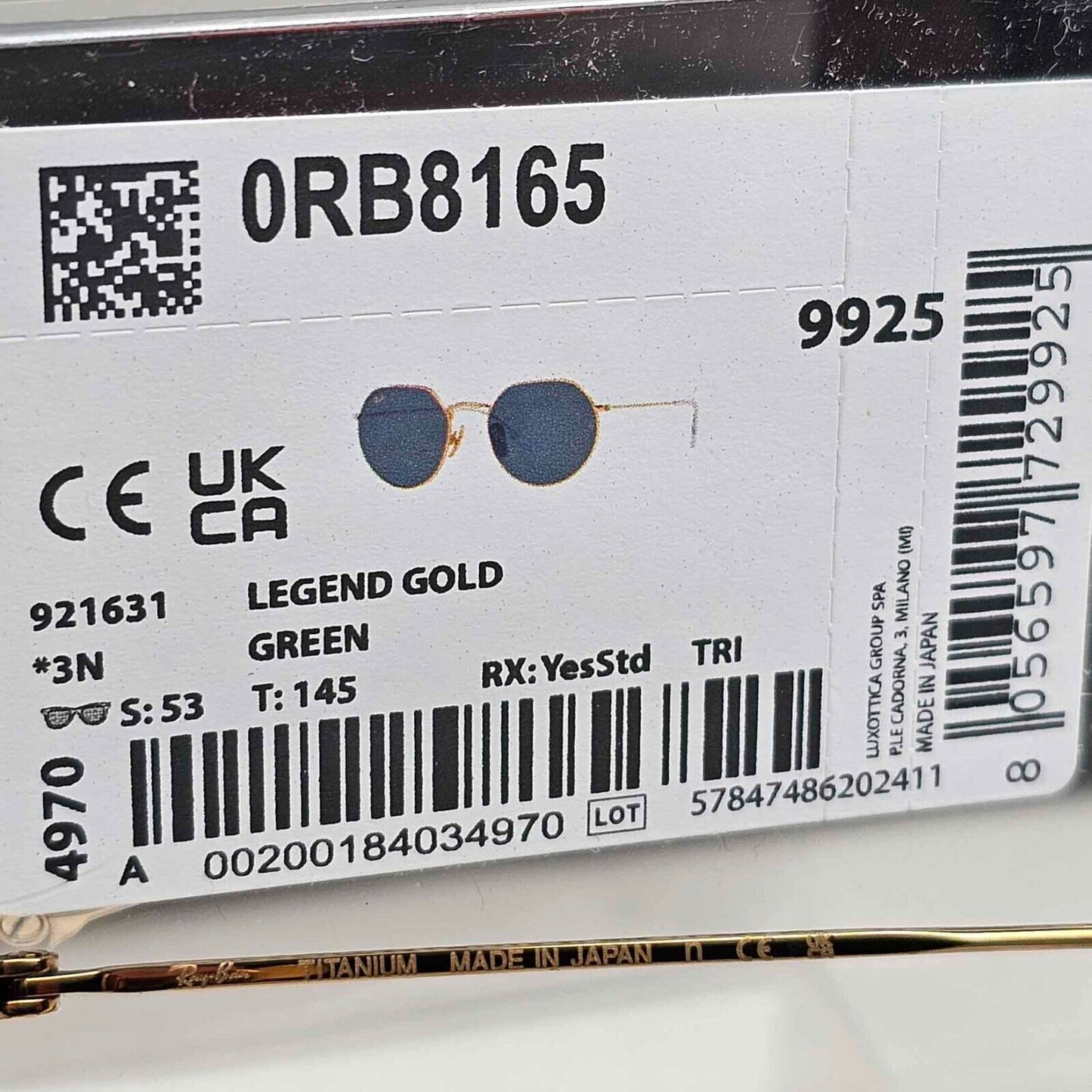 Ray-Ban Sunglasses Jack Titanium Legend Gold Green Japan RB 8165 9216/31 53mm