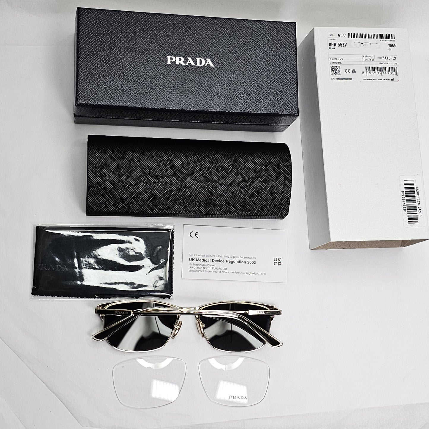 Prada Sunglasses Gold Black Metal Rectangle PR55ZV VPR 55Z 1BO-1O1 55mm