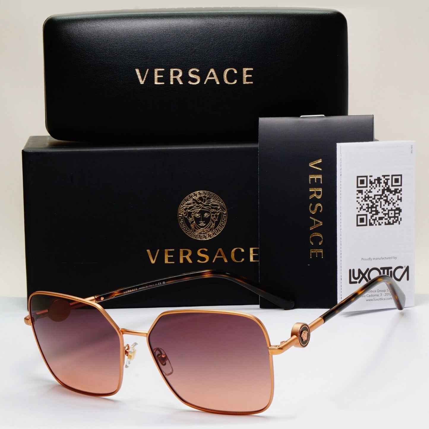 Versace Sunglasses Gold Brown Gradient Matte Square Medusa MOD VE 2227 1466/G9