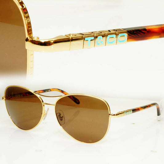 Tiffany & Co Gold Brown Sunglasses Metal Pilot Womens TF 3041 Love 3002/3B 30205