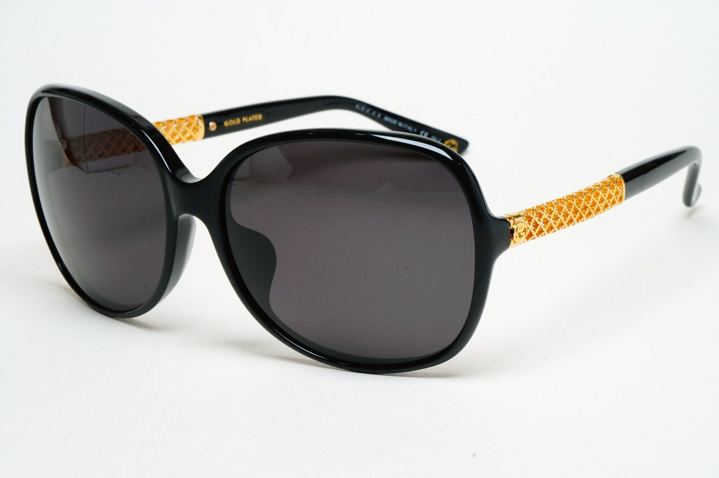 Gucci Sunglasses 2007 Vintage 24k Gold Plated Black Square GG 3707/F/S 2XTED