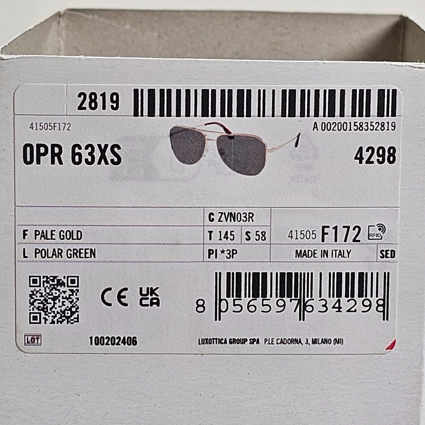 Prada Sunglasses Polarised Glass Gold Green Pilot PR63XS SPR 63X ZVN-03R 58mm