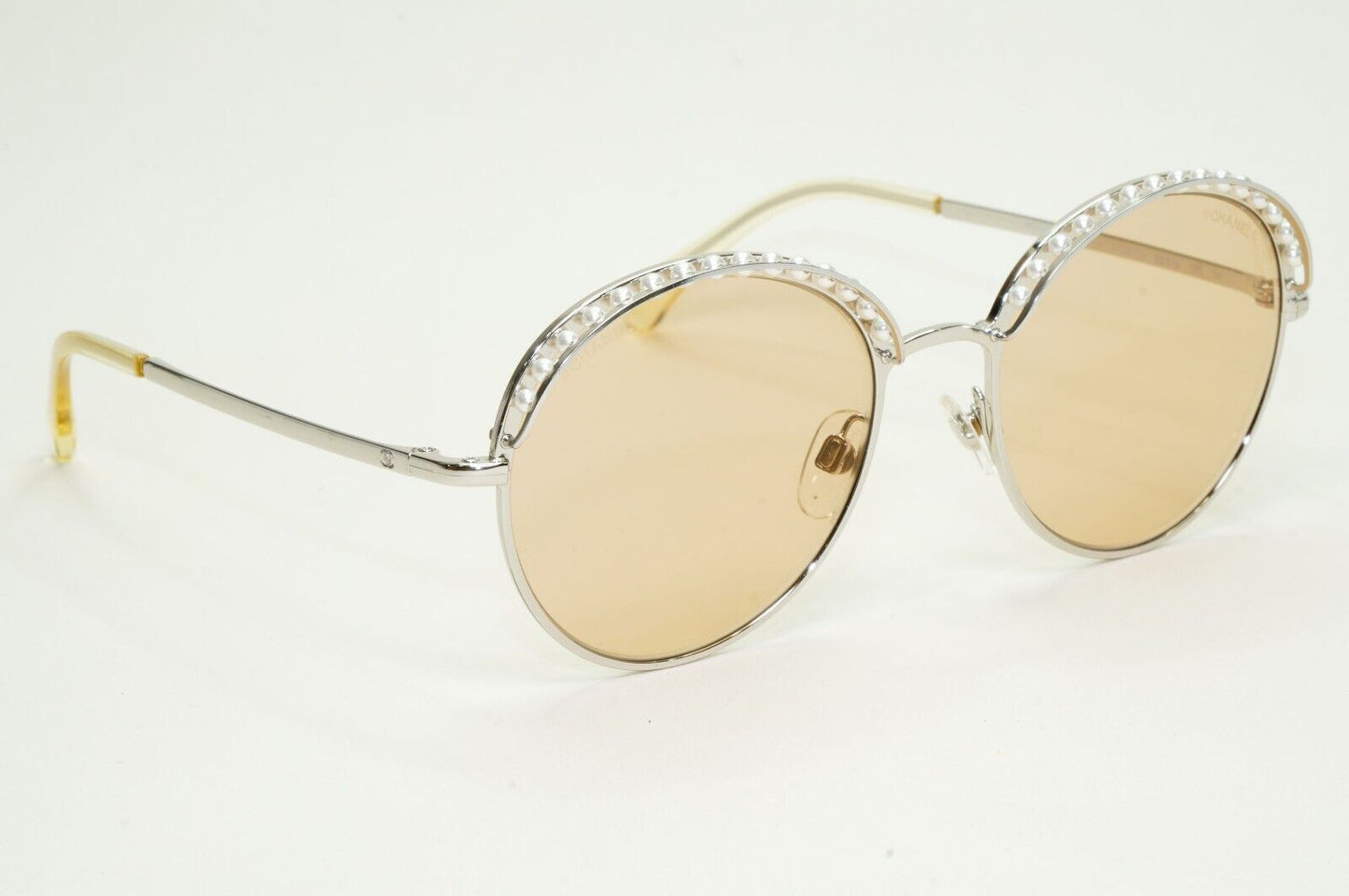 Chanel Sunglasses Pearl Silver Brown Amber Round Metal 4247-H c.124/73 52mm