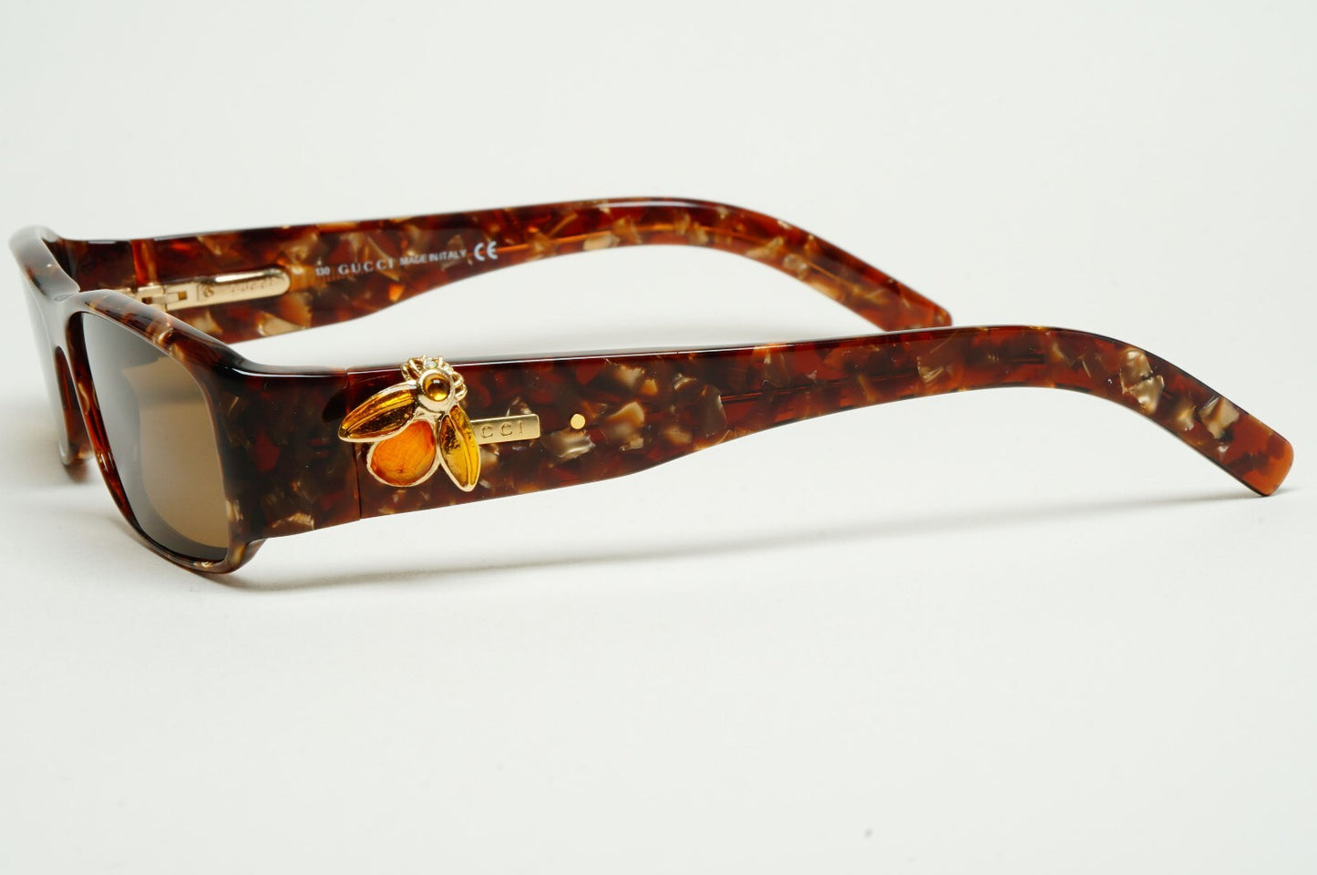 Gucci Sunglasses 2004 Vintage Gold Bee Brown Havana Rectangle GG 2904 EGQ 52mm A