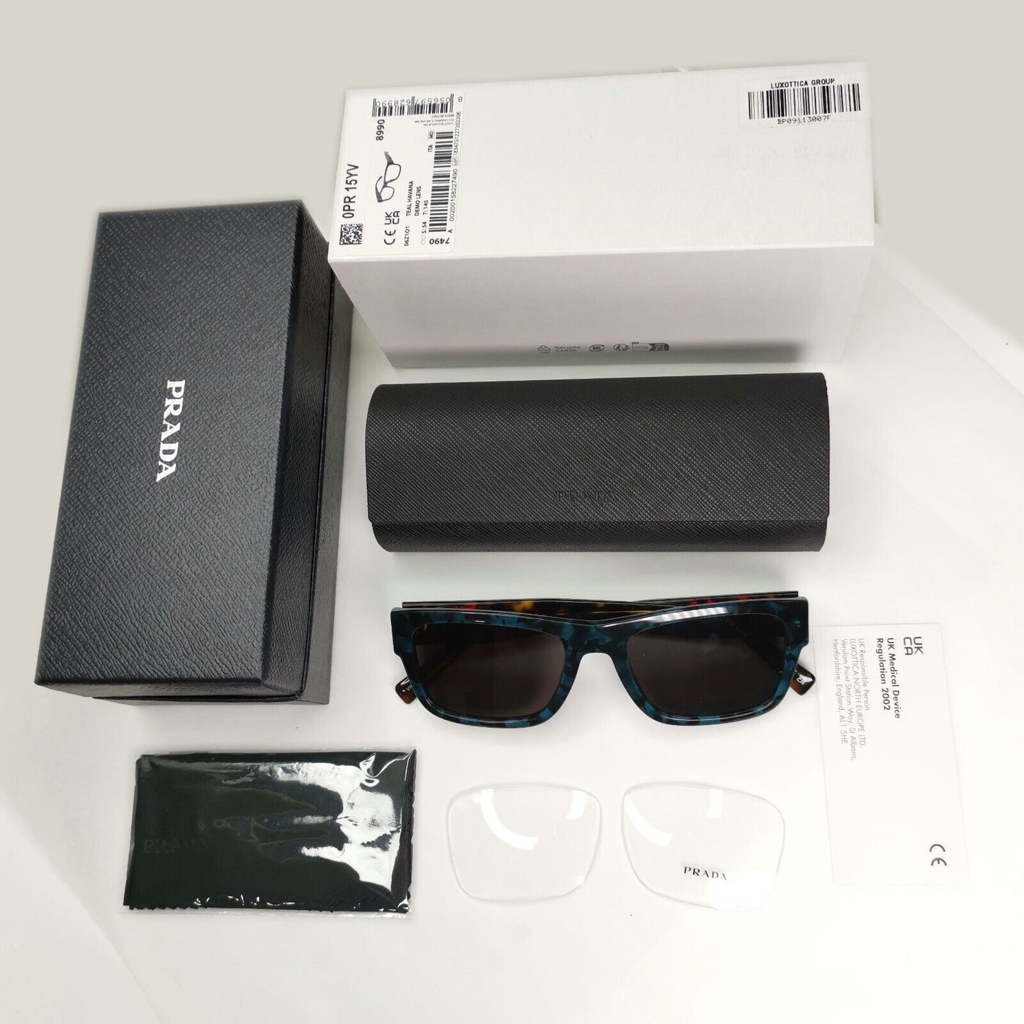 Prada Sunglasses Teal Green Brown Red Havana Square PR15YV VPR 15Y 06Z-1O1 54mm
