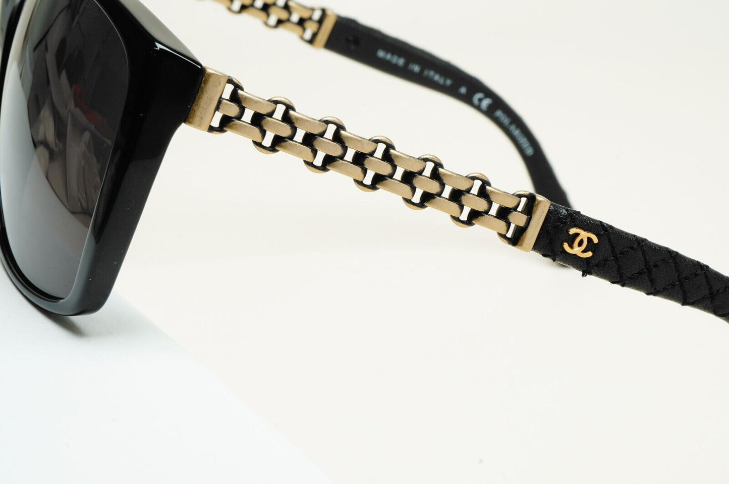 Chanel Sunglasses Grey Black Leather Square 5327-Q c.501/S8 59mm 241124