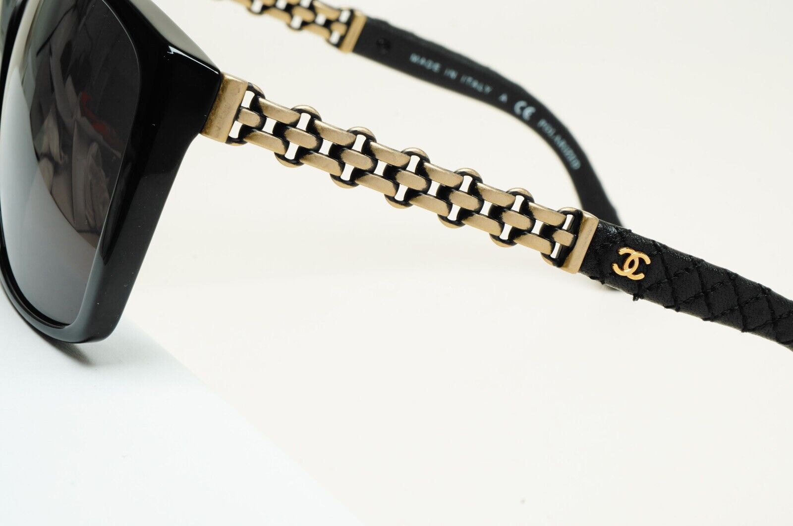 Chanel Sunglasses Grey Black Leather Square 5327-Q c.501/S8 59mm 241124