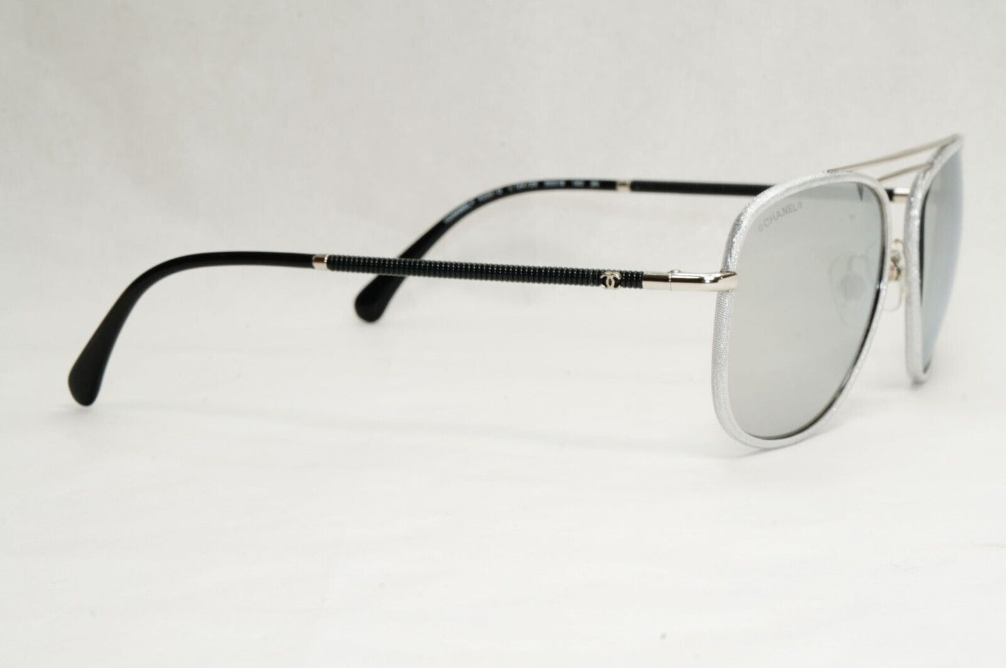 Chanel Sunglasses Silver Mirror Grey Black Pilot 4230-Q c.124/Z6 200324