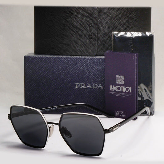 Prada Sunglasses Black Hexagon Angular Square PR56YS SPR 56Y 1AB-5S0 58mm