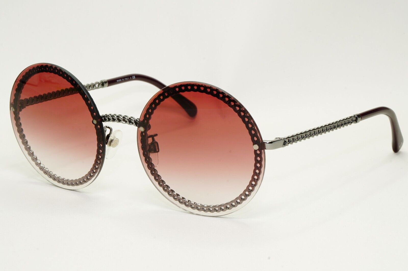 Chanel Sunglasses Chain Round Rimless Metal Gunmetal Pink Gradient 4245 c.108/3M