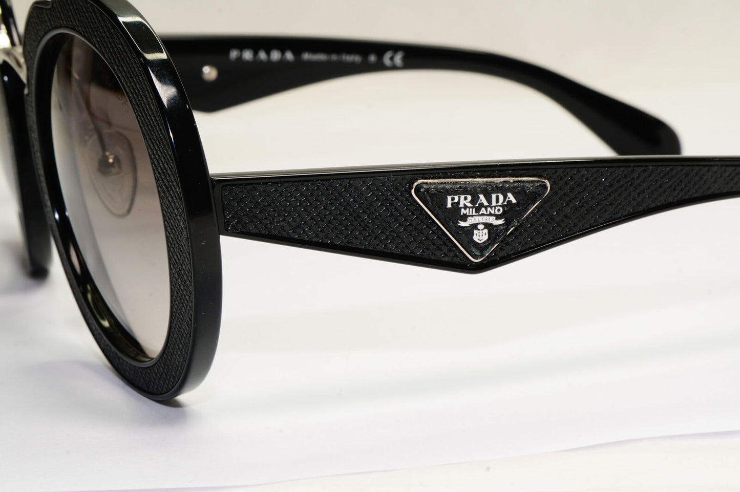Prada Sunglasses Black Triangle Saffiano Leather PR15SS SPR 15S 1AB-0A7 190224