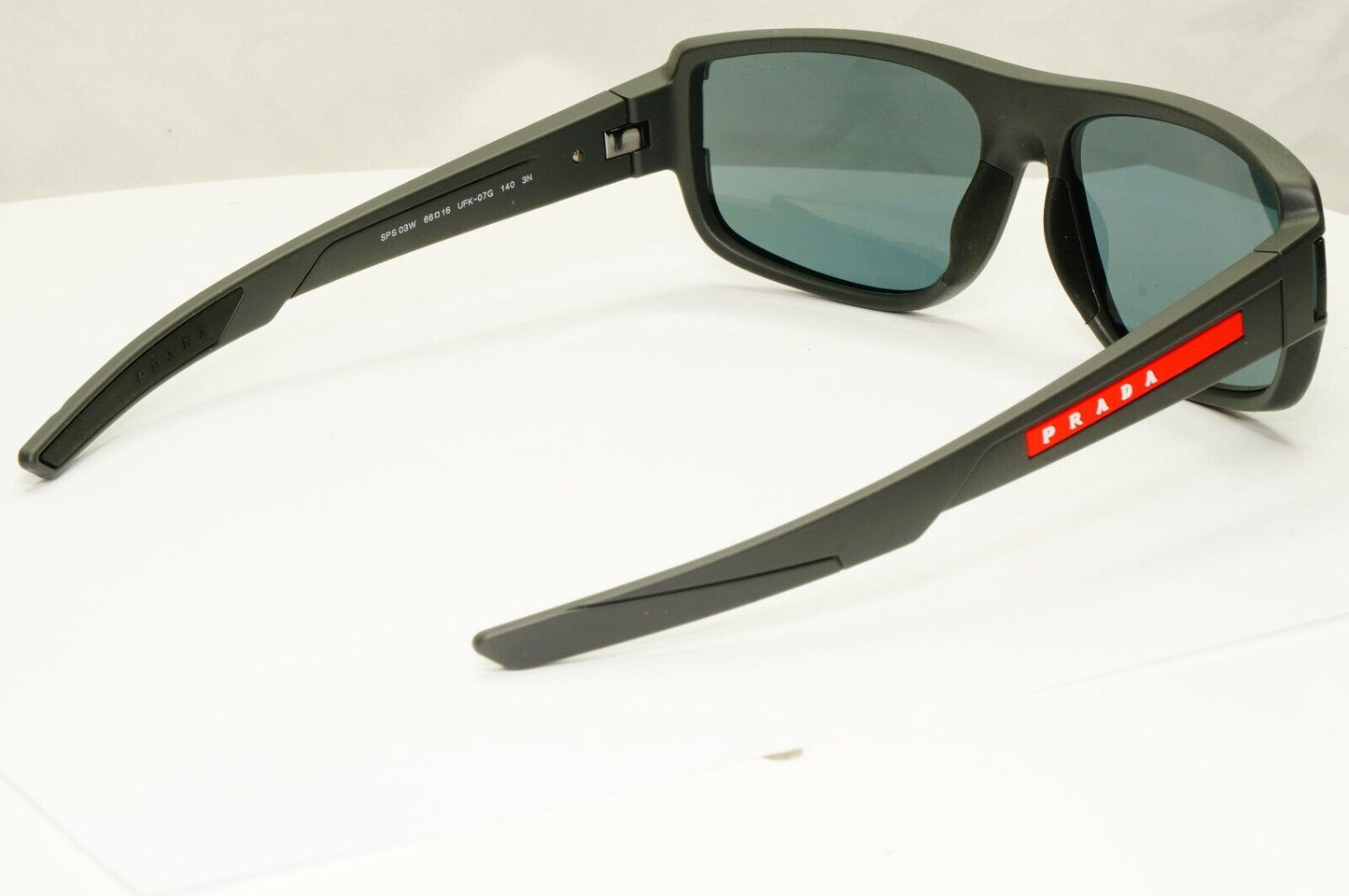Prada Sunglasses Grey Mirror Red Stripe Rossa Rectangle SPS 03W UFK-07G PS03WS