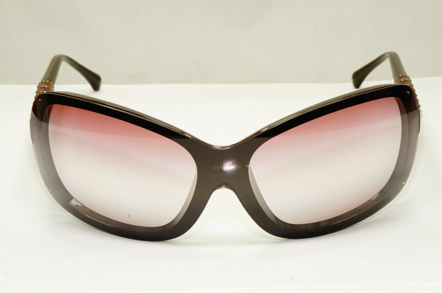 Chanel Burgundy Brown Shield Sunglasses Gold Visor Mask Wrap 6036 638/43 25647