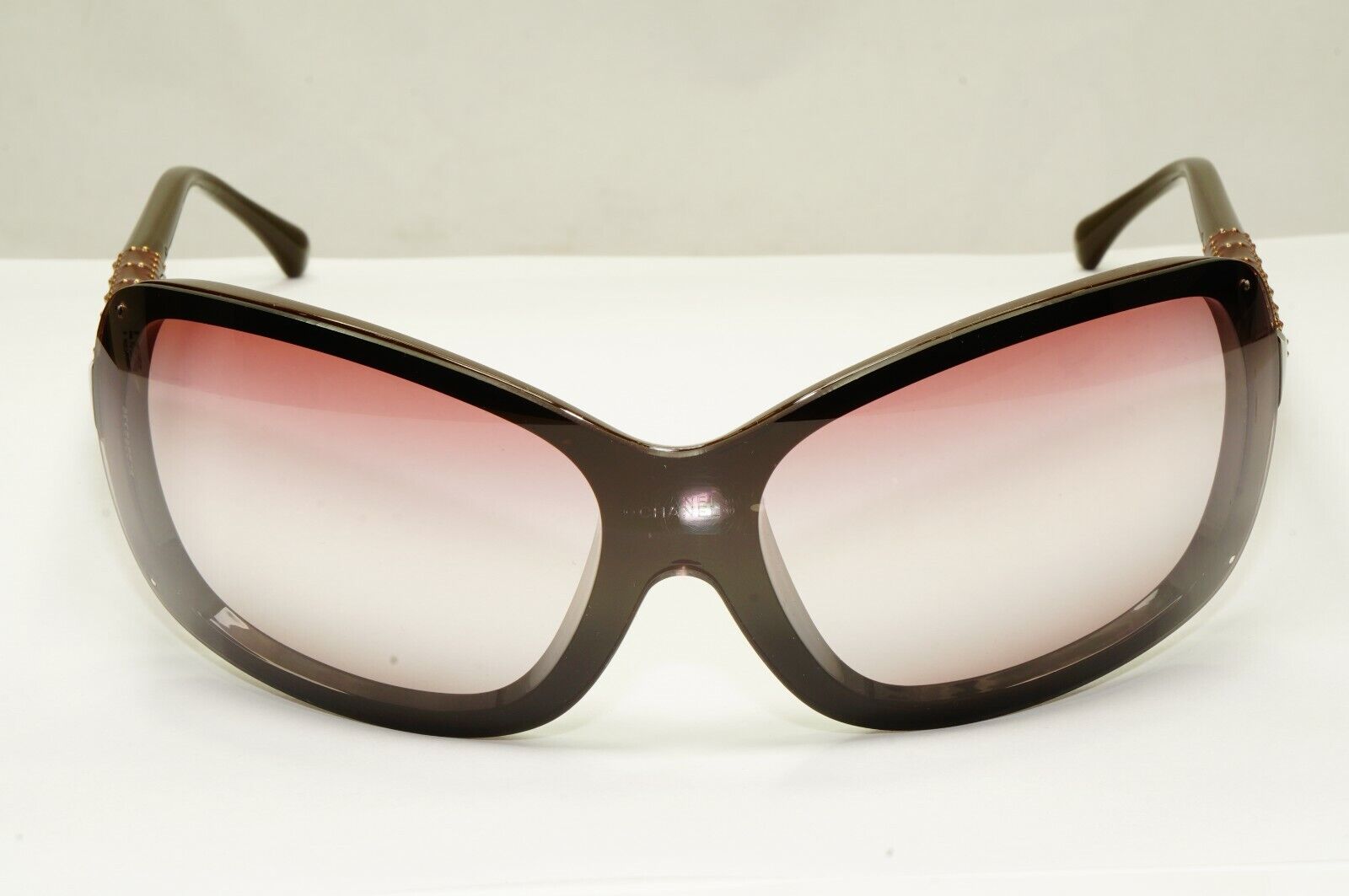 Chanel Burgundy Brown Shield Sunglasses Gold Visor Mask Wrap 6036 638/43 25647