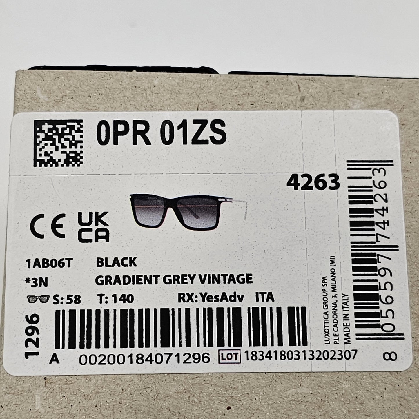 Prada Sunglasses Glass Lens Black Silver Grey Gradient PR01ZS SPR 01Z 1AB-06T