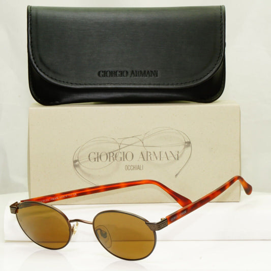 Giorgio Armani 1997 Vintage Sunglasses Oval Metal Brown Tortoise 633 883 49mm