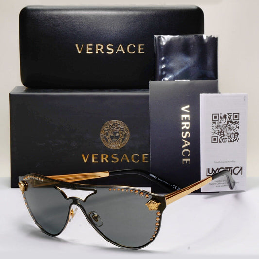 Versace Sunglasses Gold Diamante Medusa Grey Unisex MOD VE 2161-B 1002/87