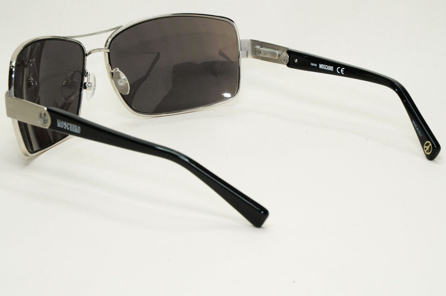 Moschino Sunglasses 2005 Vintage Silver Matte Black Wrap Square MO568 01 101124