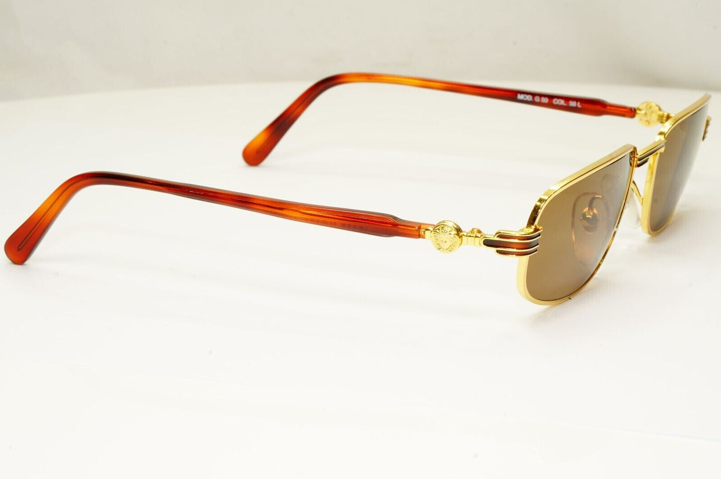 Gianni Versace 1995 Vintage Gold Medusa Brown Metal Sunglasses MOD G50 COL 56L