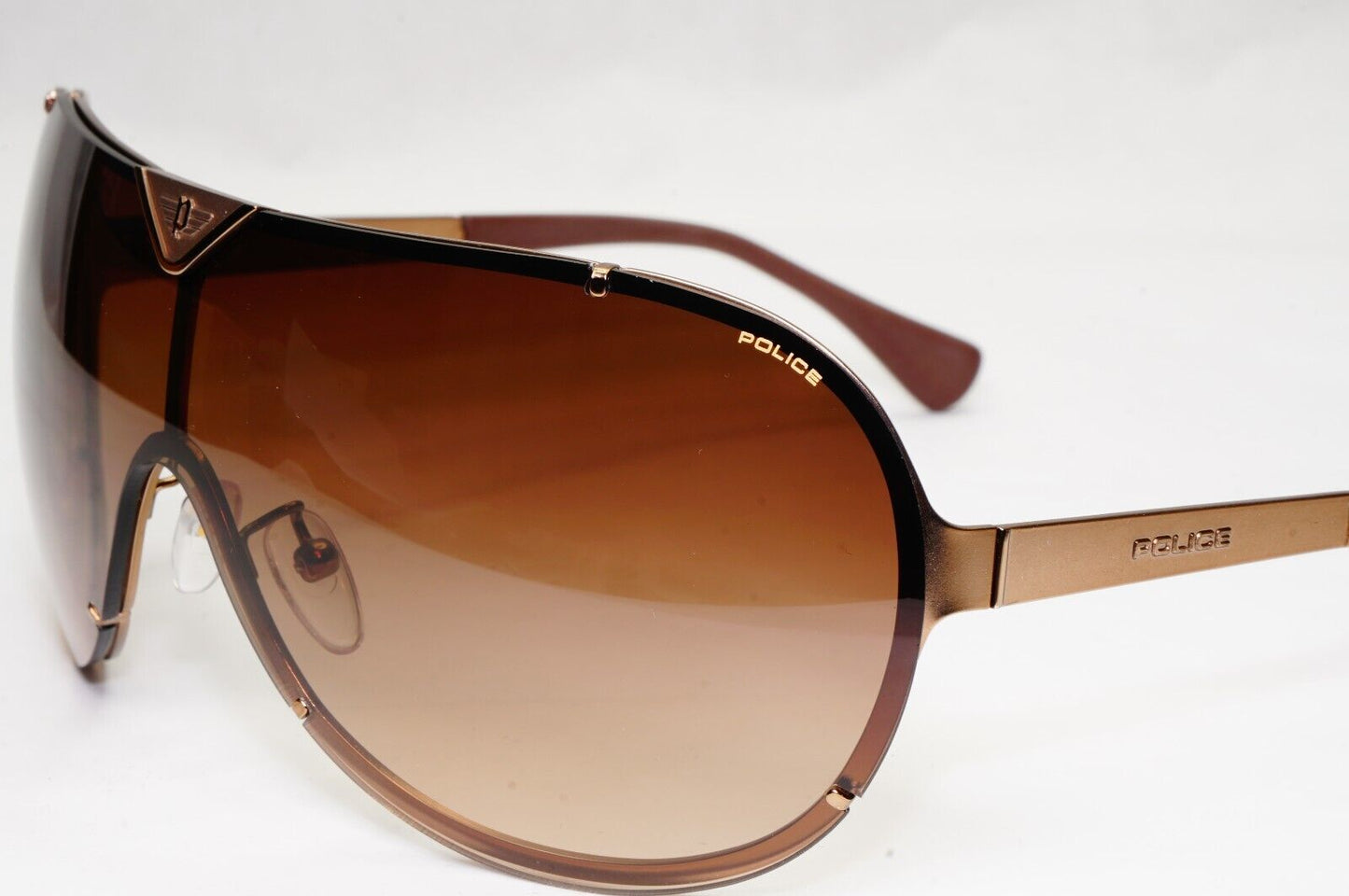Authentic POLICE Mens Sunglasses Designer Brown Gold Shield Ski S8827 COL 08L7