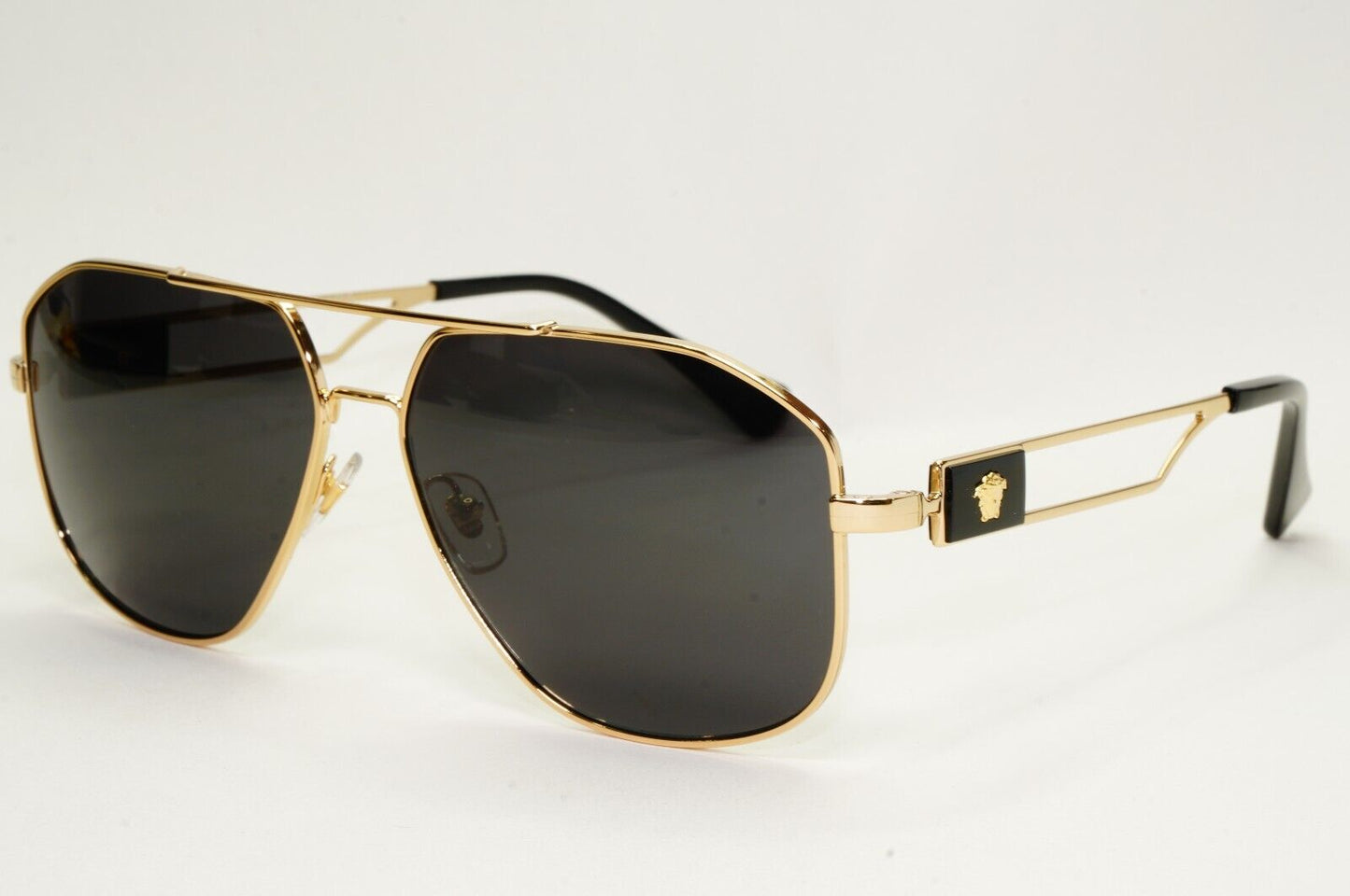 Versace Sunglasses Navigator Black Gold Pilot Metal Medusa MOD VE 1287 1002 59mm
