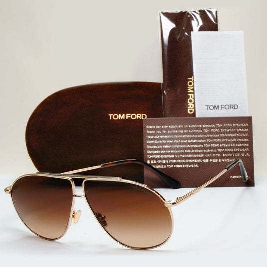 Tom Ford Sunglasses Riley-02 Gold Pilot Brown Gradient Metal FT0825 TF 825 28F